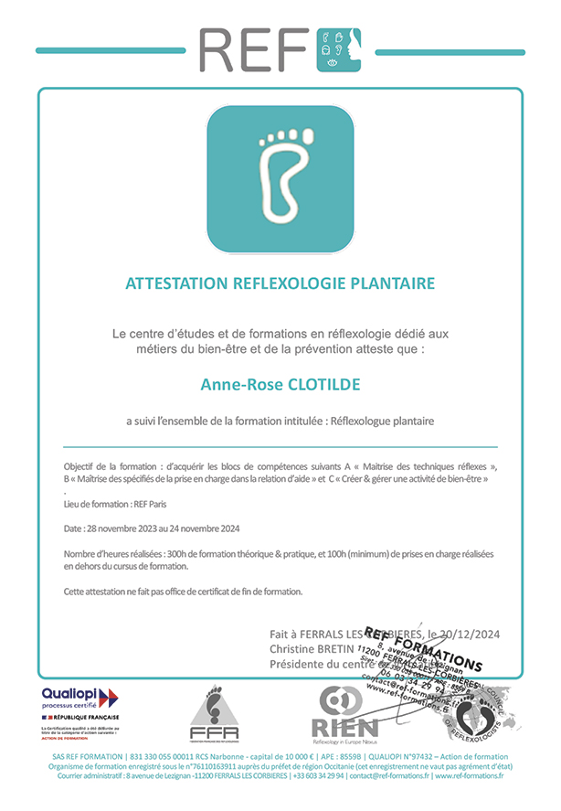 Diplome en reflexologie