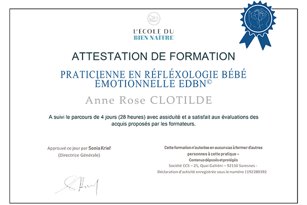 Diplome en reflexologie bebe emotionnel  anne rose clotilde